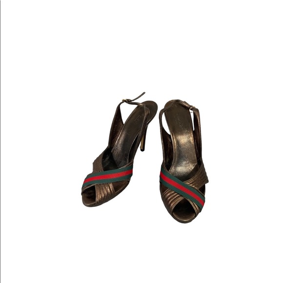 Gucci heels shoes pumps stiletto slip in sandals authentic web peep open toe